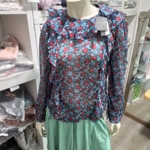 Robert Rodriguez Floral Sheer Silk Blouse Size 10 NWT